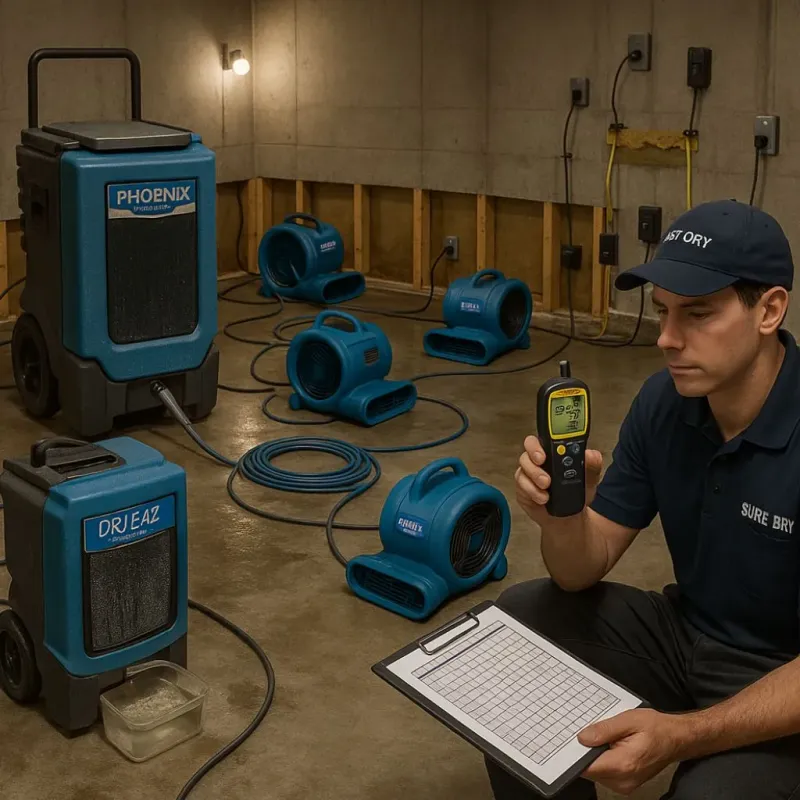 Structural Drying and Dehumidification process in Clear Lake Riviera, CA